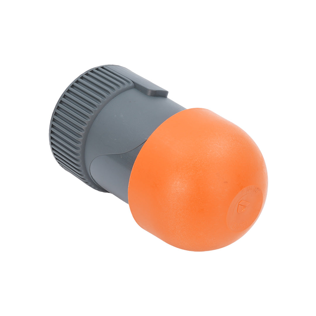 Gray and orange ball valve on a white background