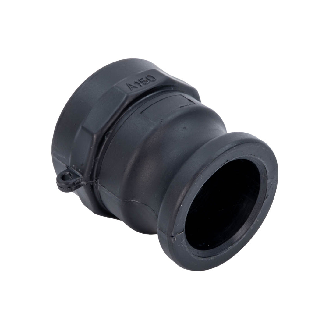Black plastic camlock on white background