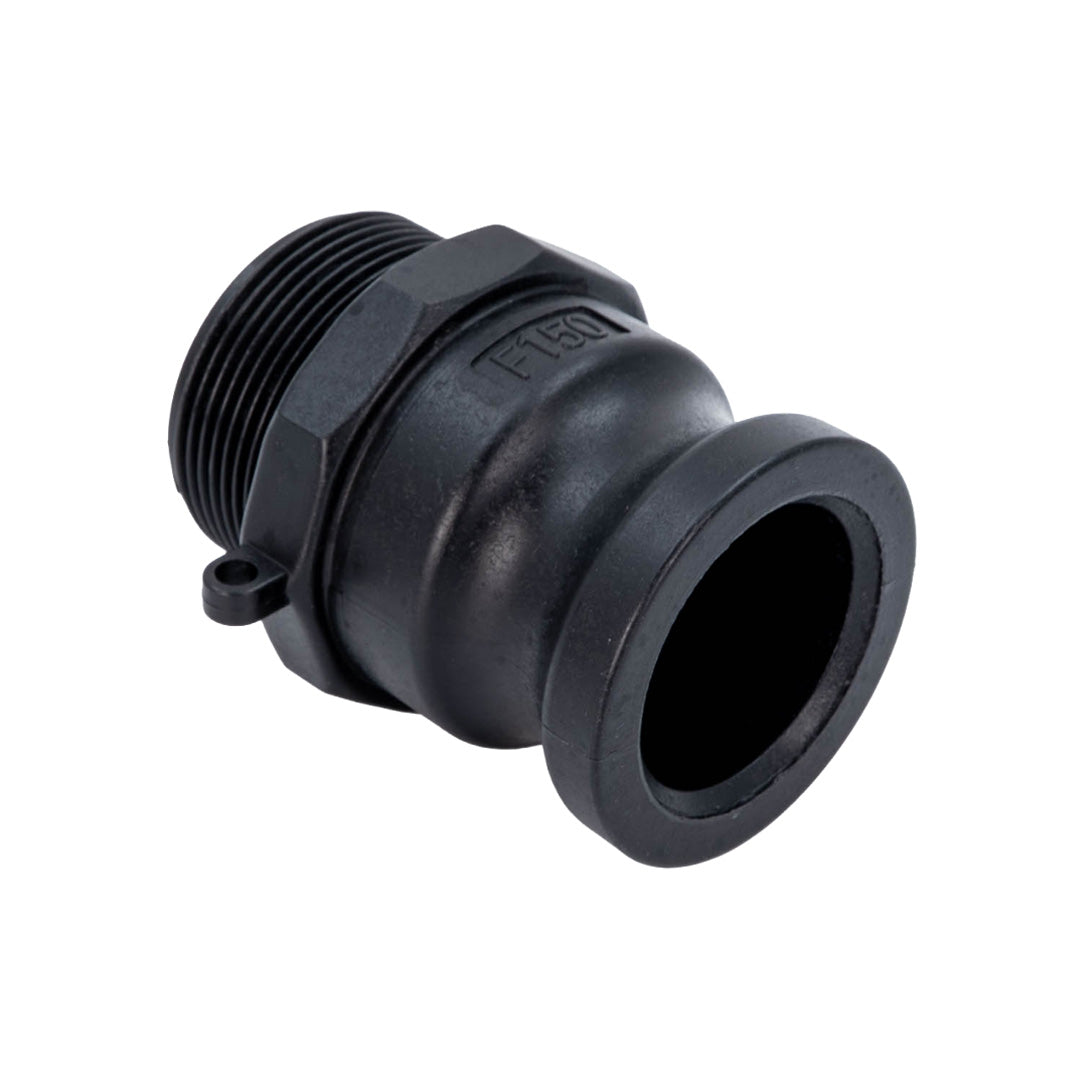 Black PP Camlock hose connection on white background F