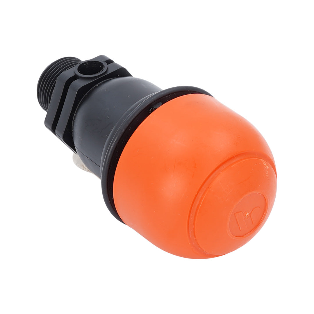 Orange and black valve stem cap on a white background