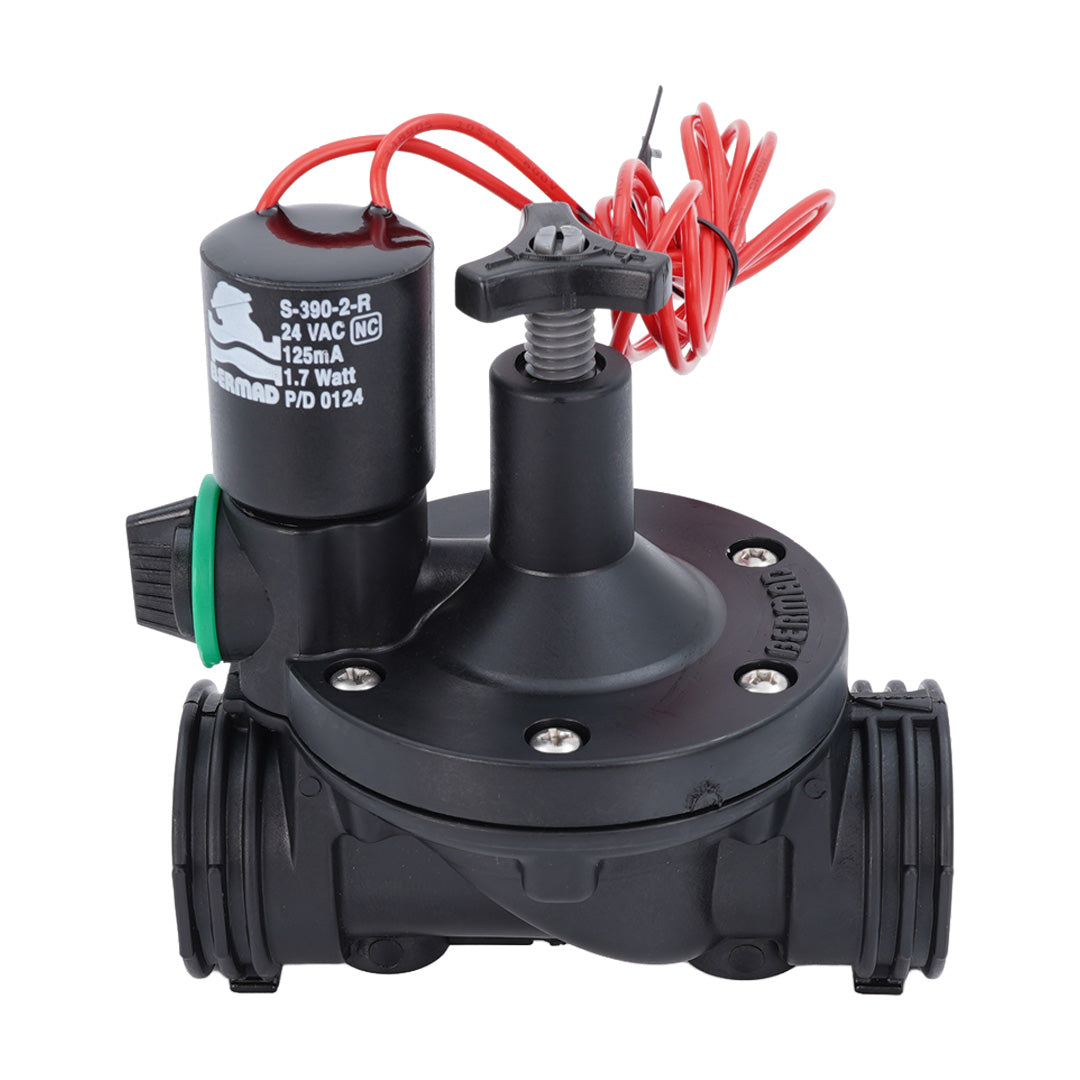 black valve with round top and red wire