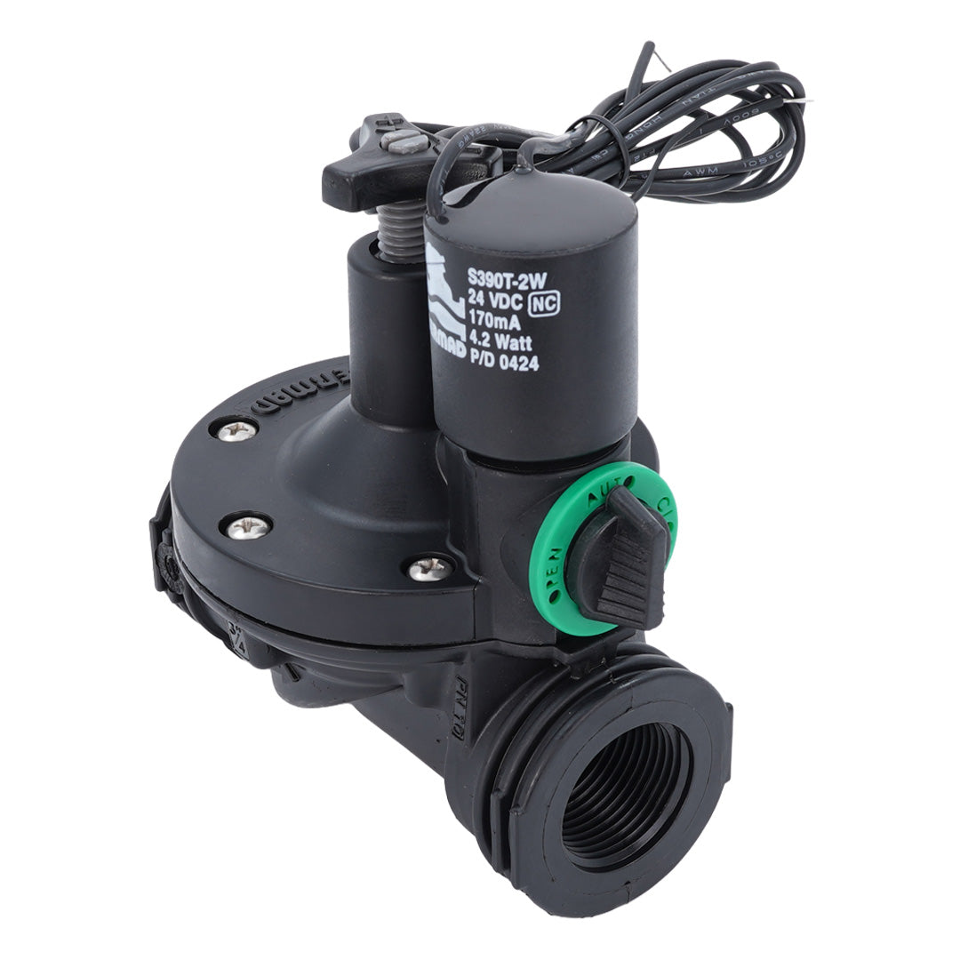 Black water valve with black wire on white background