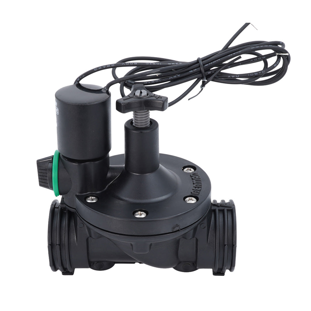 Black Bermad valve with back wire on white background