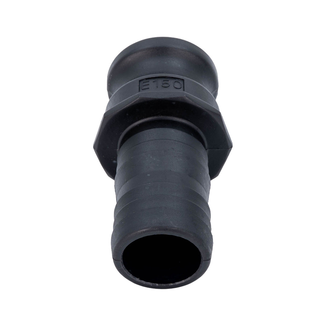 PP plastic camlock hosetail on white background