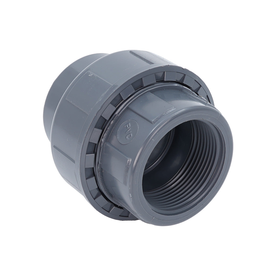 A gray plastic pipe connector fitting with a threaded male end and a smooth female opening, shown on a plain white background.