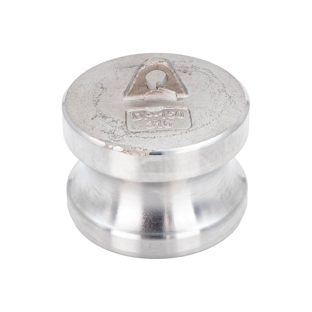 Stainless Camlock Plug against white background