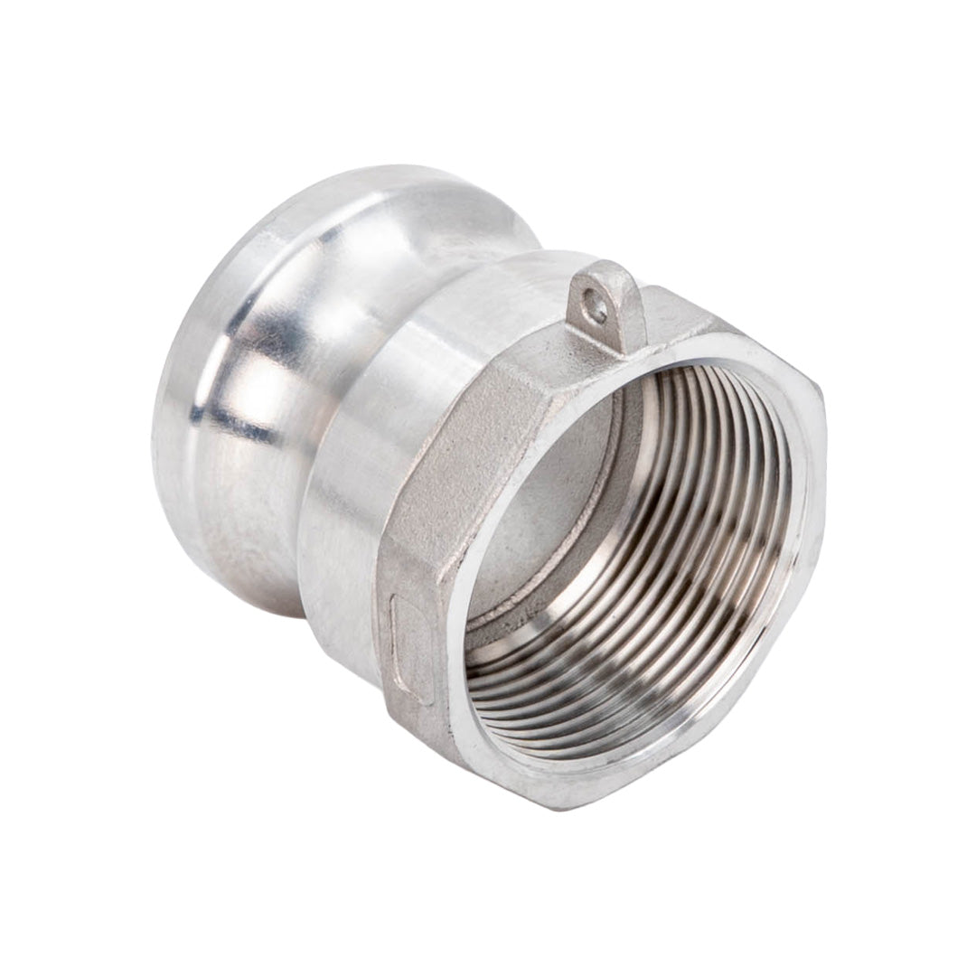 Stainless Camlock fitting on white background